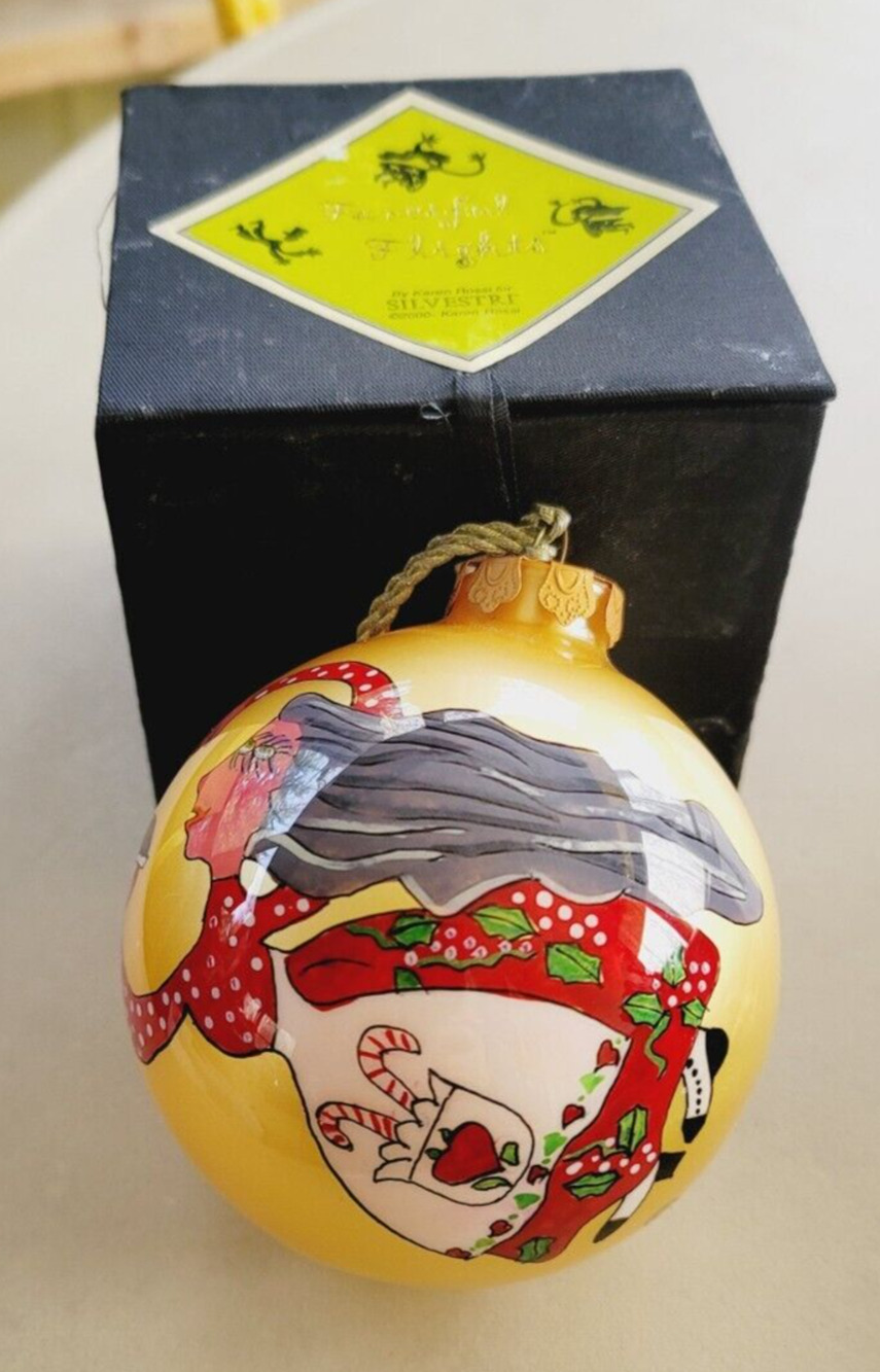 Fanciful Flights 2000 Karen Rossi Silvestri Glass Ball Ornament w/Box Cookie